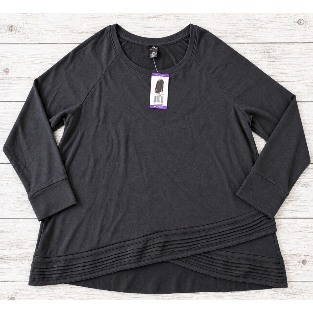 Active Life Top Modal Blend Long Sleeve Crossover Hem Athleisure Black XXL NWT